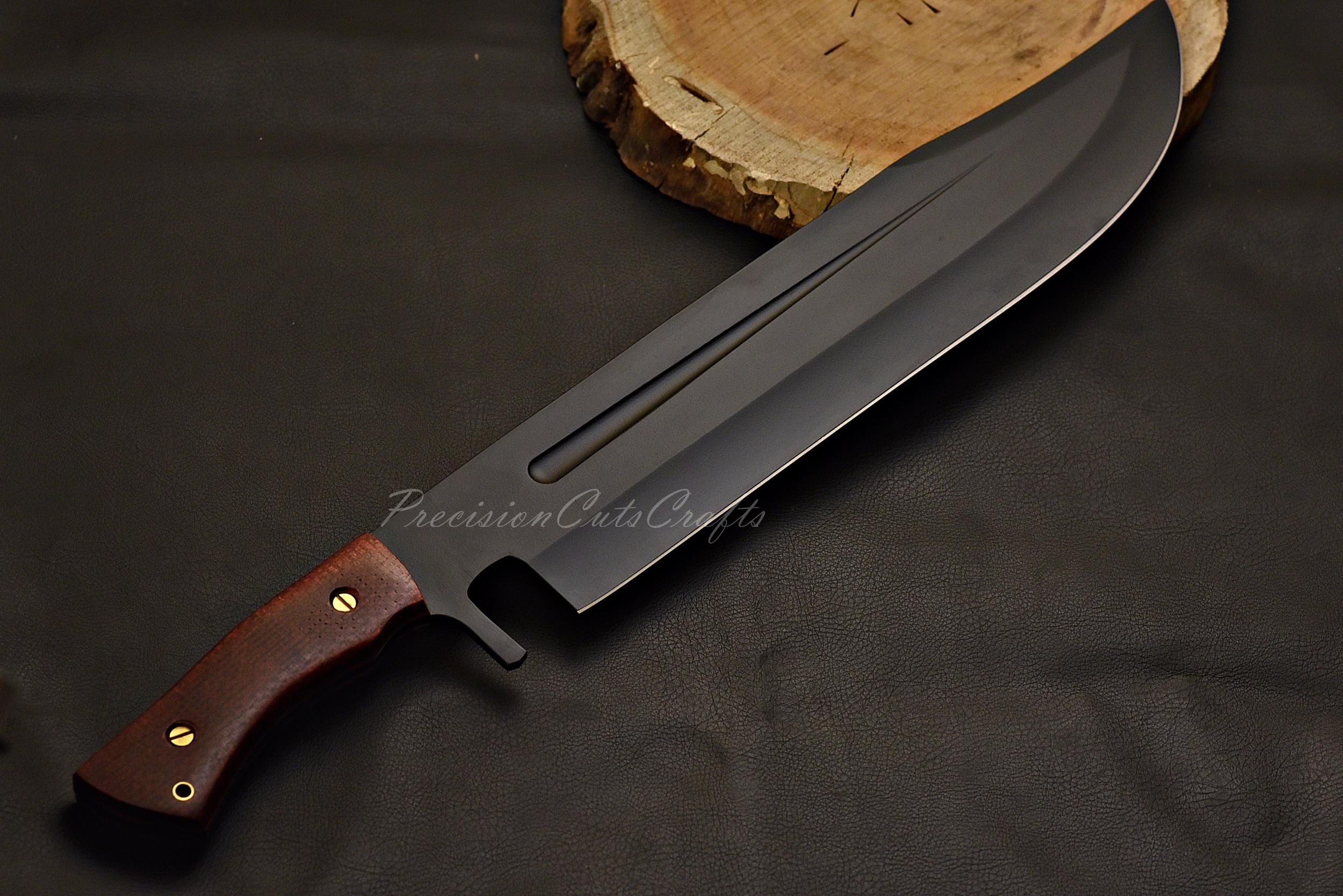 Bowie Knife, Survivor knife, German Steel Black Powder Coating CROCODILE Dundee Bowie knife, Father's Day Gift for him with leather cover