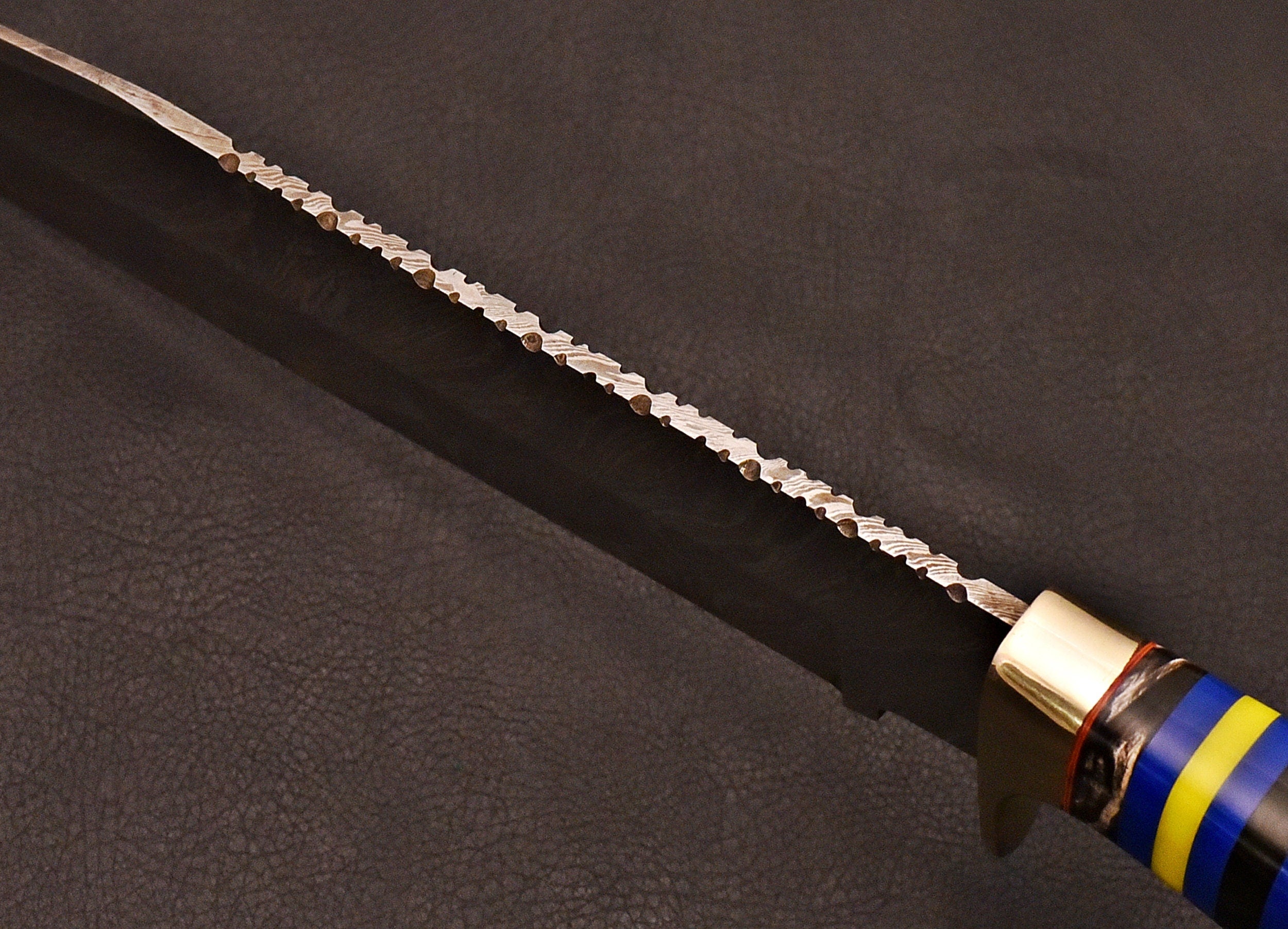 Handmade Damascus Bowie Knife With Leather Sheath