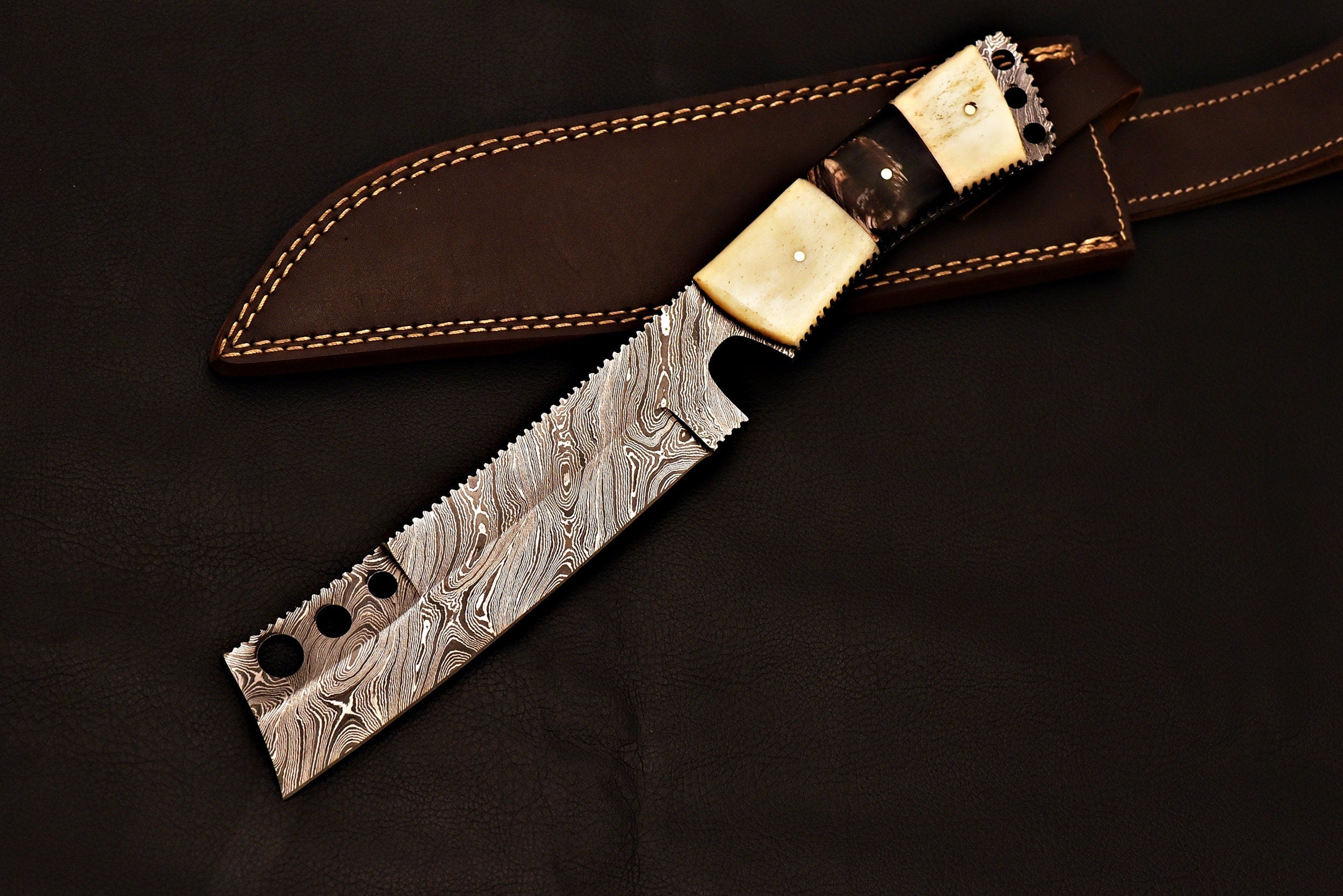 Handmade Damascus Knife with Leather Sheath