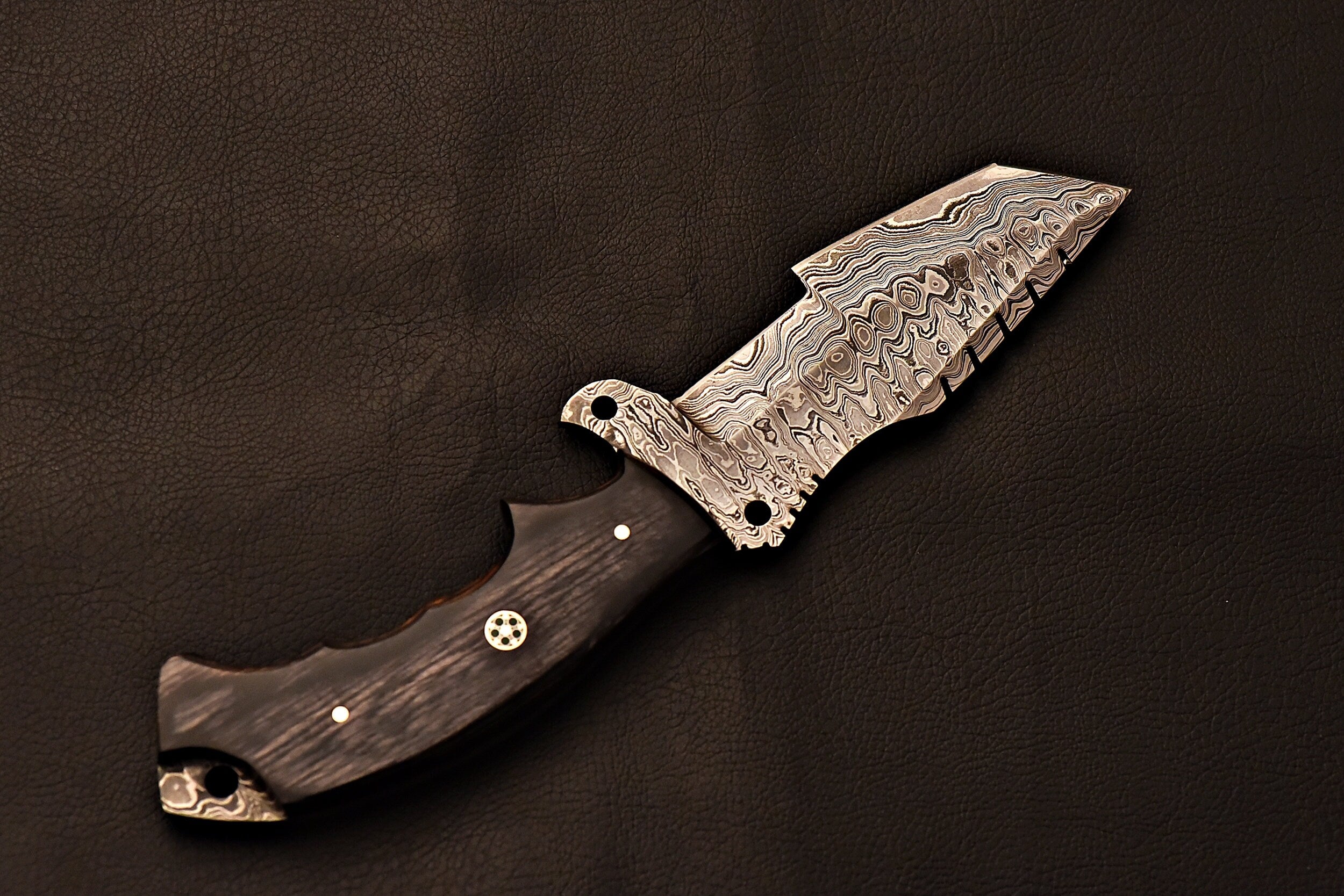 Handmade Damascus Steel Tracker Knife With Gray Wood Handle