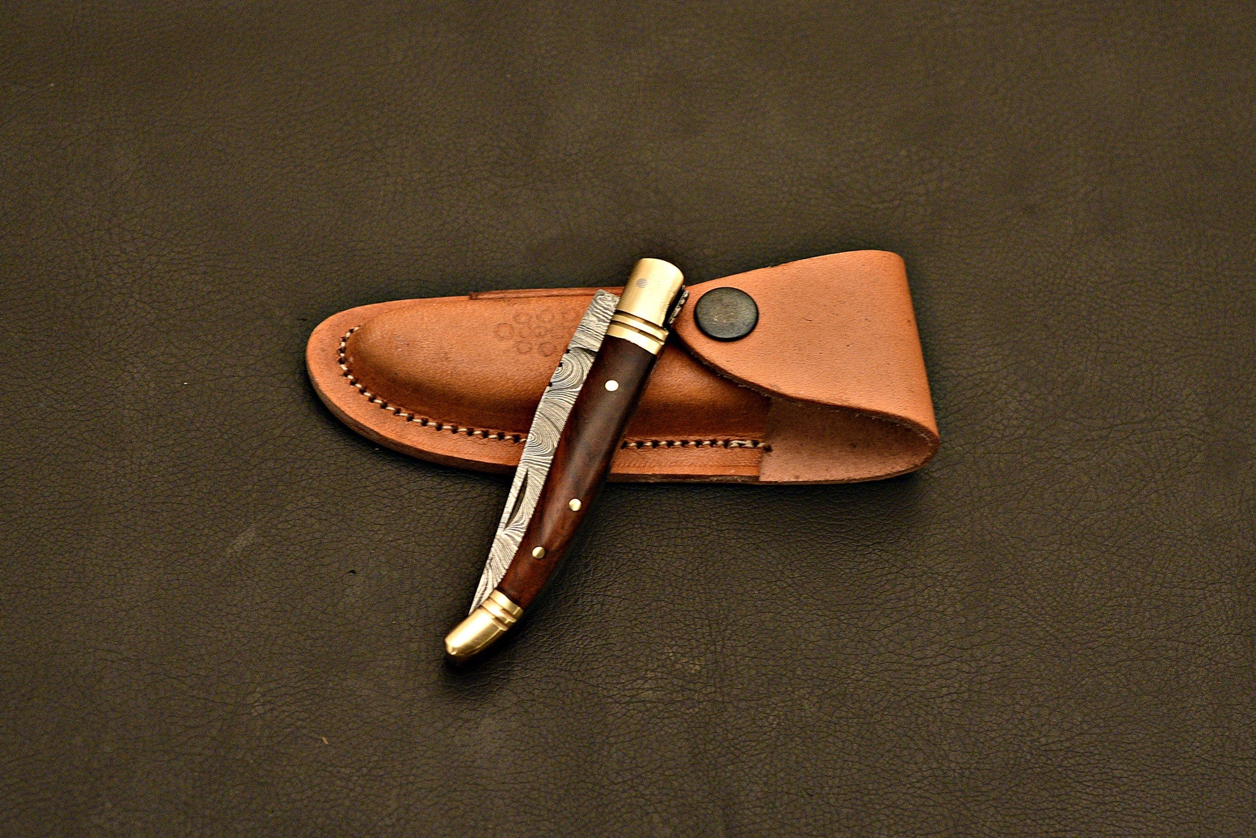 Handmade Damascus Steel Laguiole Folding Knife / Groomsman Gift / With Rose Wood