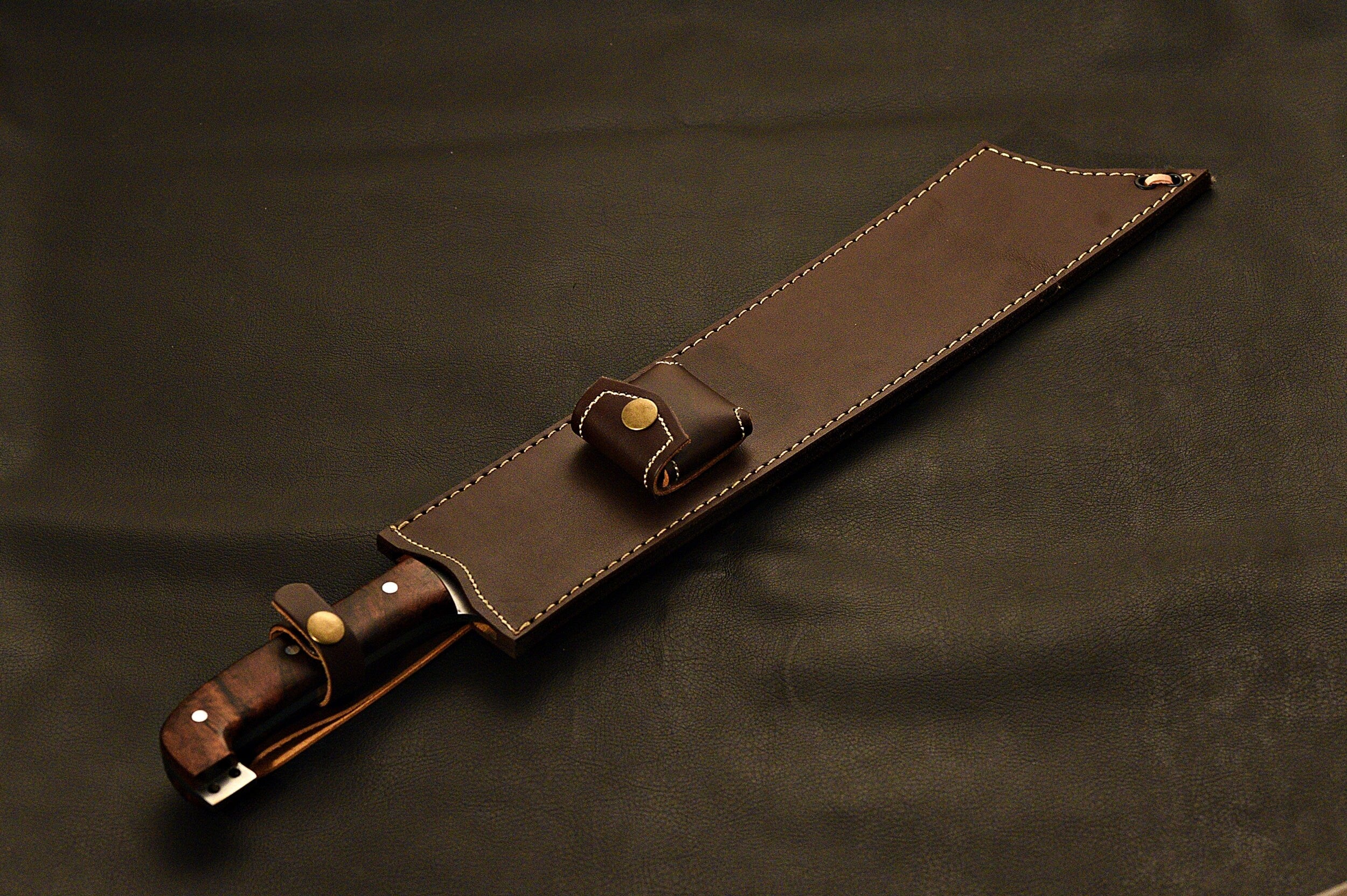20'' Survivor Carbon Steel 1095 Fixed Blade W/Rose Wood Handle with Leather sheath