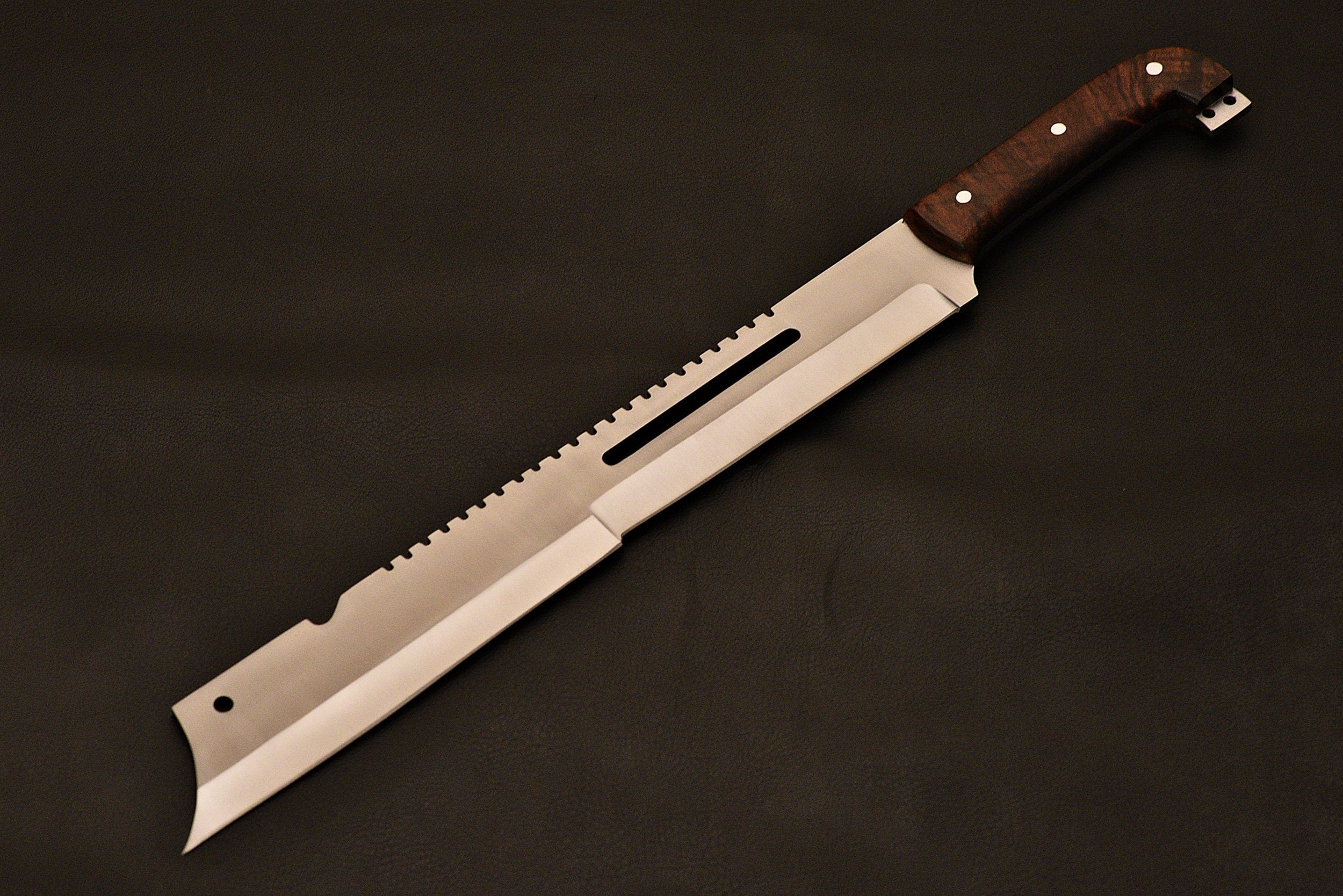 20'' Survivor Carbon Steel 1095 Fixed Blade W/Rose Wood Handle with Leather sheath